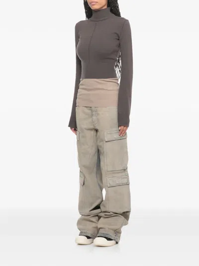 Rick Owens Cropped Ribbed Cotton Turtleneck Crewneck Sweater In Gray