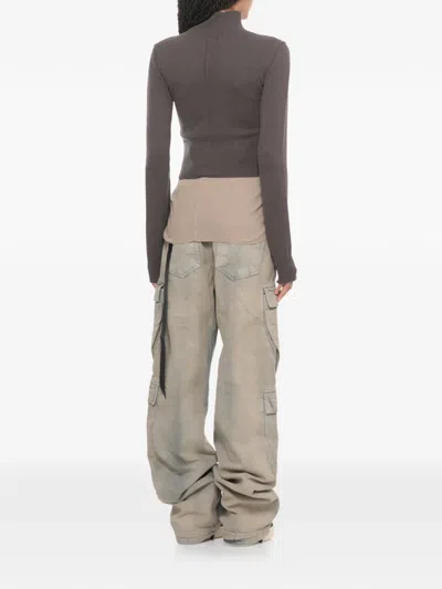Rick Owens Cropped Ribbed Cotton Turtleneck Crewneck Sweater In Gray
