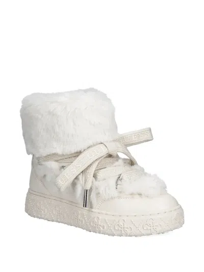 Guess Usa Unessa Faux-fur Tie Boots In White