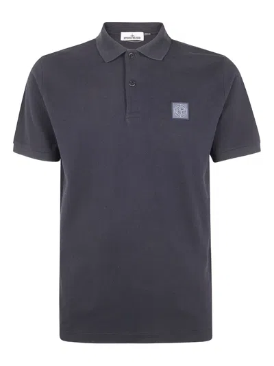 Stone Island Short Sleeve Polo Shirt Straight Fit Collar In Black