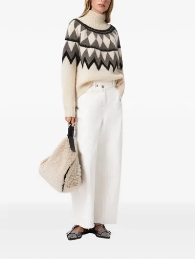 Allsaints Tara Geometric-pattern Sweater In Neutral