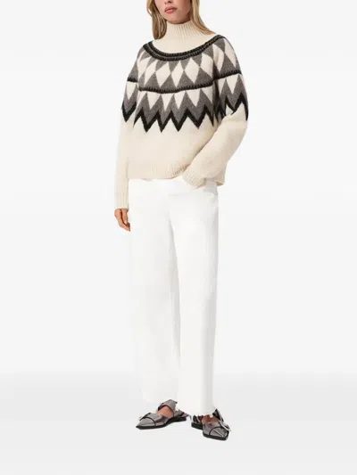 Allsaints Tara Geometric-pattern Sweater In Neutral