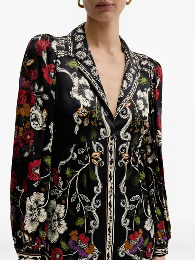 Farm Rio Rococo Flowers Black Mini Dress Rococo Flowers Black In Multi