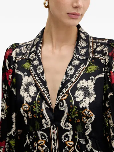 Farm Rio Rococo Flowers Black Mini Dress Rococo Flowers Black In Multi