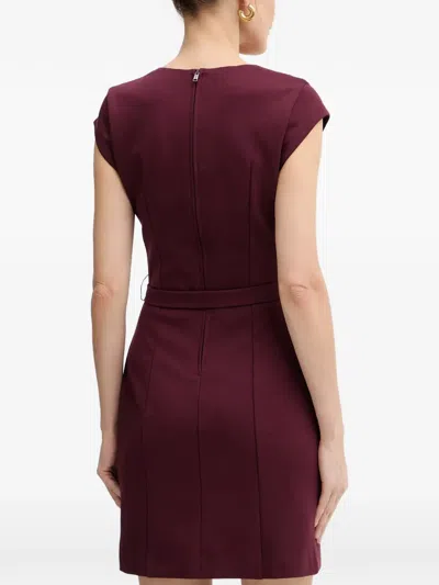 Guess Usa V-neck Belted Mini Dress In Burgundy