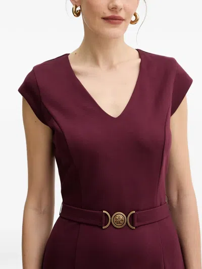 Guess Usa V-neck Belted Mini Dress In Burgundy