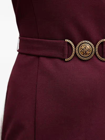 Guess Usa V-neck Belted Mini Dress In Burgundy