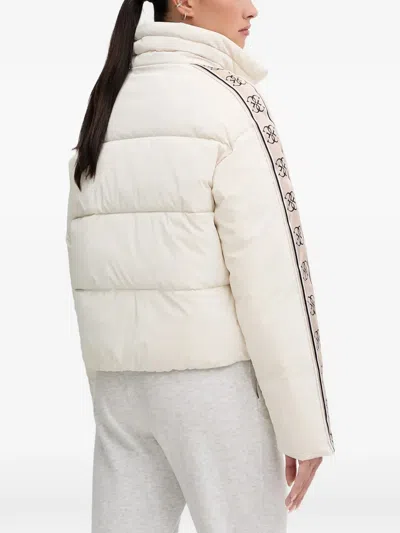 Guess Usa Patterned-trim Puffer Jacket In White