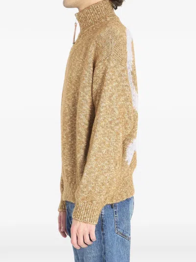 Loewe Zip Front Knitted Cotton Blend Cardigan In Brown