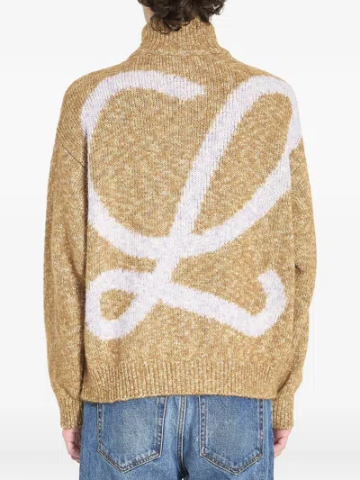 Loewe Zip Front Knitted Cotton Blend Cardigan In Brown