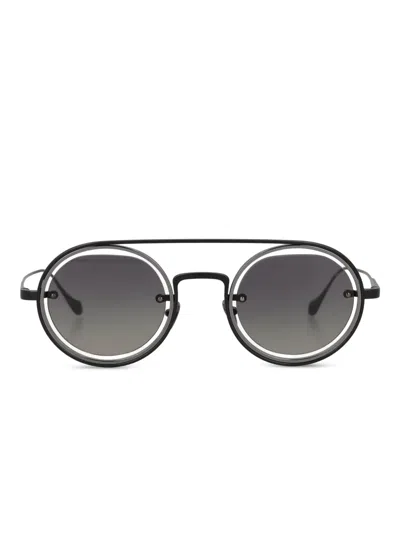 Pre-owned Giorgio Armani Round Double-bridge Sunglasses In Black