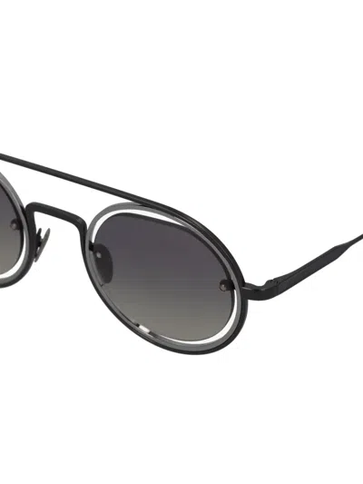 Pre-owned Giorgio Armani Round Double-bridge Sunglasses In Black