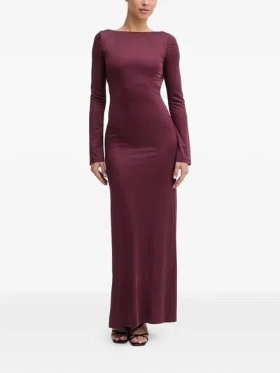 Hugo Boss Long-sleeve Maxi Dress In Burgundy