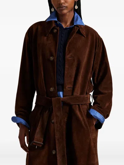 Polo Ralph Lauren Suede Coat In Brown