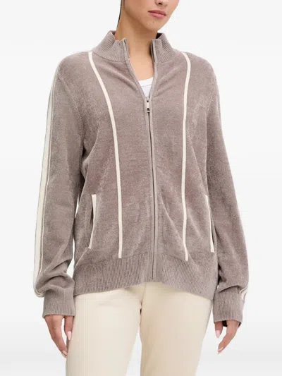 Guess Usa Striped Zip-up Sweatshirt In Gray