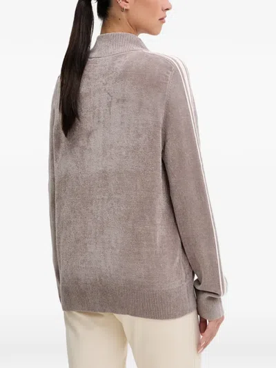 Guess Usa Striped Zip-up Sweatshirt In Gray