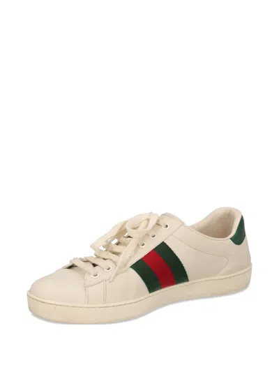 Pre-owned Gucci Snake-embroidery Web-stripe Sneakers In Neutral