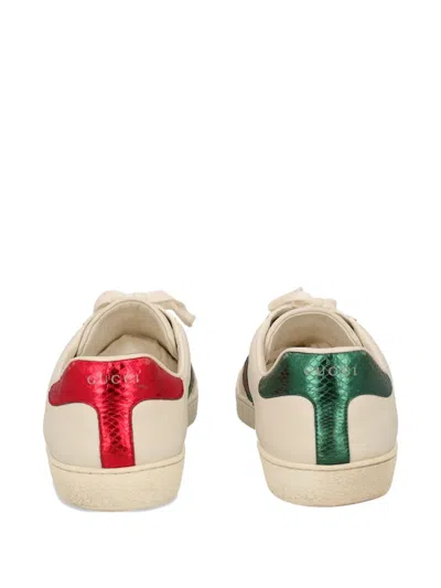 Pre-owned Gucci Snake-embroidery Web-stripe Sneakers In Neutral
