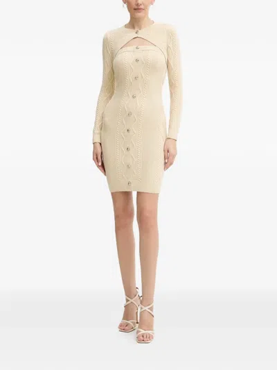 Guess Usa Cable-knit Button Mini Dress In Neutral