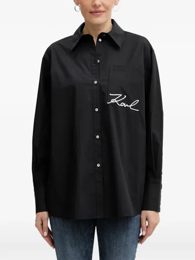 Karl Lagerfeld Pocket Logo-embroidered Shirt In Black