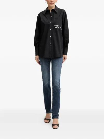 Karl Lagerfeld Pocket Logo-embroidered Shirt In Black