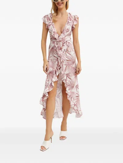 Caha Capo Dubai Lizzie Palm-print Asymmetric Dress In White