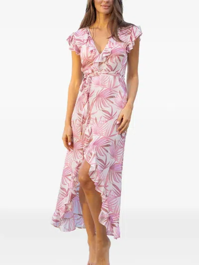 Caha Capo Dubai Lizzie Palm-print Asymmetric Dress In White