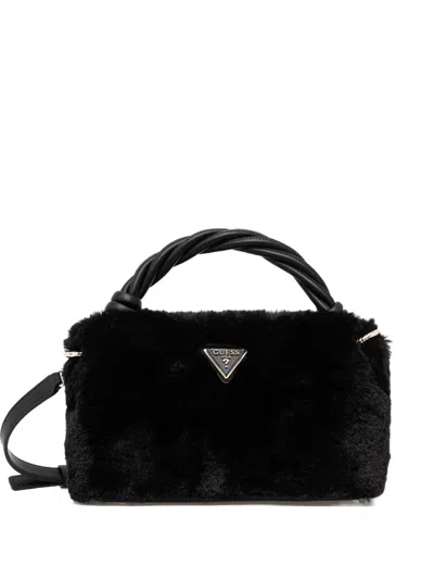 Guess Usa Faux-fur Twist Tote Bag In Black
