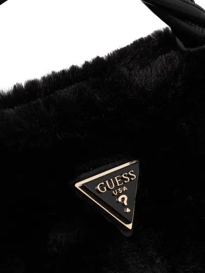 Guess Usa Faux-fur Twist Tote Bag In Black
