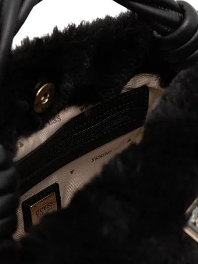 Guess Usa Faux-fur Twist Tote Bag In Black