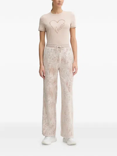 Guess Usa Sequin-embellished Drawstring Track Pants In Neutral