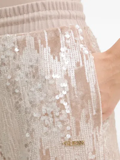 Guess Usa Sequin-embellished Drawstring Track Pants In Neutral