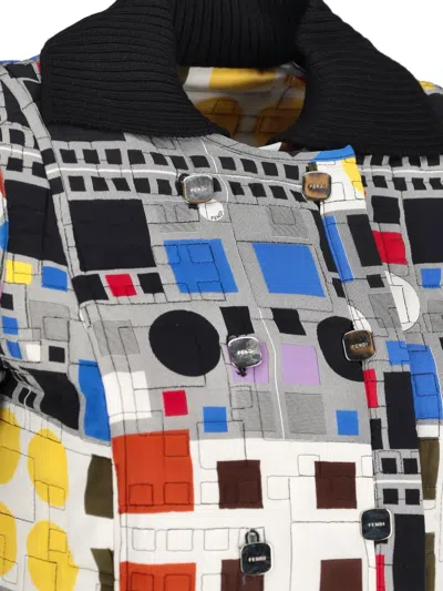 Pre-owned Fendi Geometric Quilted Coat In Gray