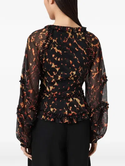 Allsaints Ruffled Animal-print Blouse In Black