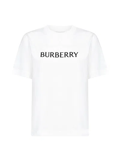 Burberry Ribbed Cotton Jersey T-shirt With Logo Print In Neutral