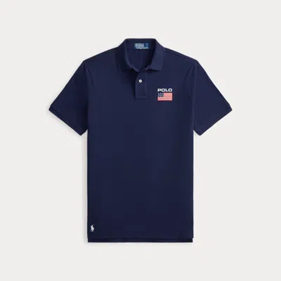 Ralph Lauren Classic Fit Flag Mesh Polo Shirt In Blue