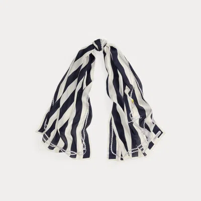 Ralph Lauren Striped Cashmere-silk Pashmina Scarf In Black
