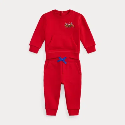 Ralph Lauren Triple-pony Fleece Sweatshirt & Pant Set In Red