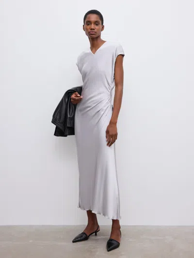House Of Dagmar Draped Fluid V-neck Dress In White
