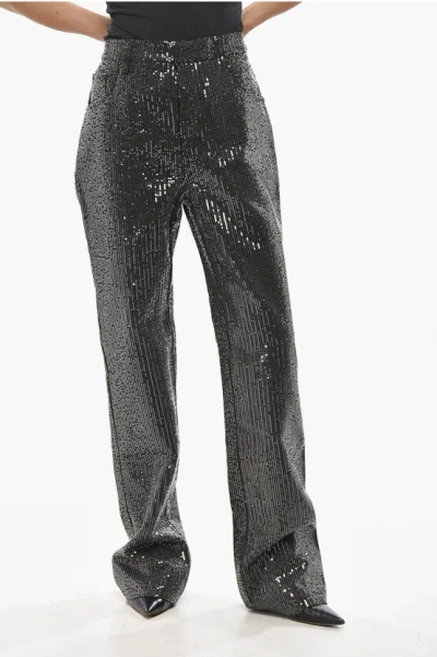 Rotate Birger Christensen Straight-leg Jeans With All-over Sequins 23cm In Gray