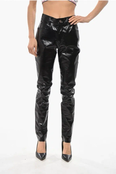 Celine Coated Cotton Skinny Fit Pants With 5 Pockets In Black