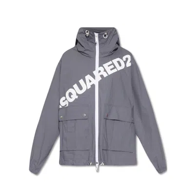 Dsquared2 Logo Hooded Windbreaker Men In Blue