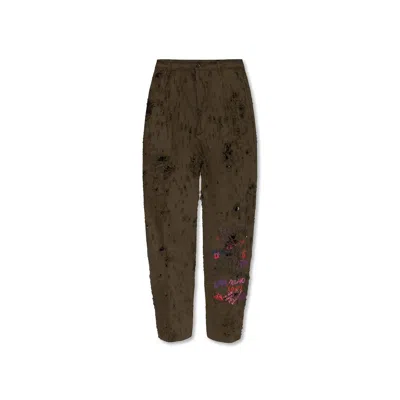 Dsquared2 Distressed Graffiti-print Trousers In Green