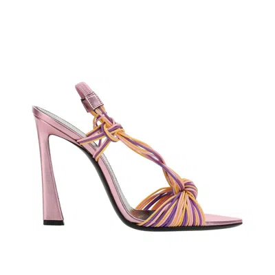 Saint Laurent Multicolor Calfskin Stiletto Heel Sandals In Pink
