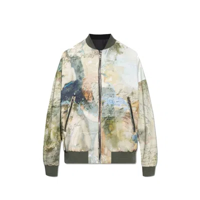 Balmain Reversible Bomber Jacket With Multicolored Sky Print In Green