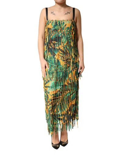 Dolce & Gabbana Multicolor Tropical Print Fringe Maxi Dress In Multi