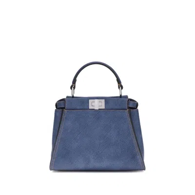Fendi Blue Calf Leather Bos Taurus Shoulder Bag In Blue
