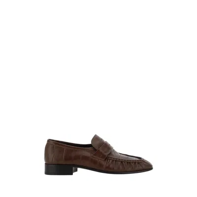 The Row Brown Calf Leather Bos Taurus Slip-on Loafers In Burgundy