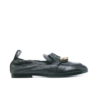 See By Chloé Black Calfskin Slip-on Loafers In Black