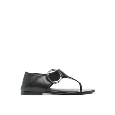 Saint Laurent Ring Leather Flat Sandals In Black
